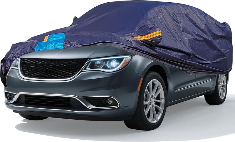 DINGHAO Car Cover Waterproof All Weather, 6 Layers Outdoor Full Exterior Cover Rain Sun UV Snowproof Protection with Zipper Cotton, Mirror Pocket for Chrysler Voyager - Image 1